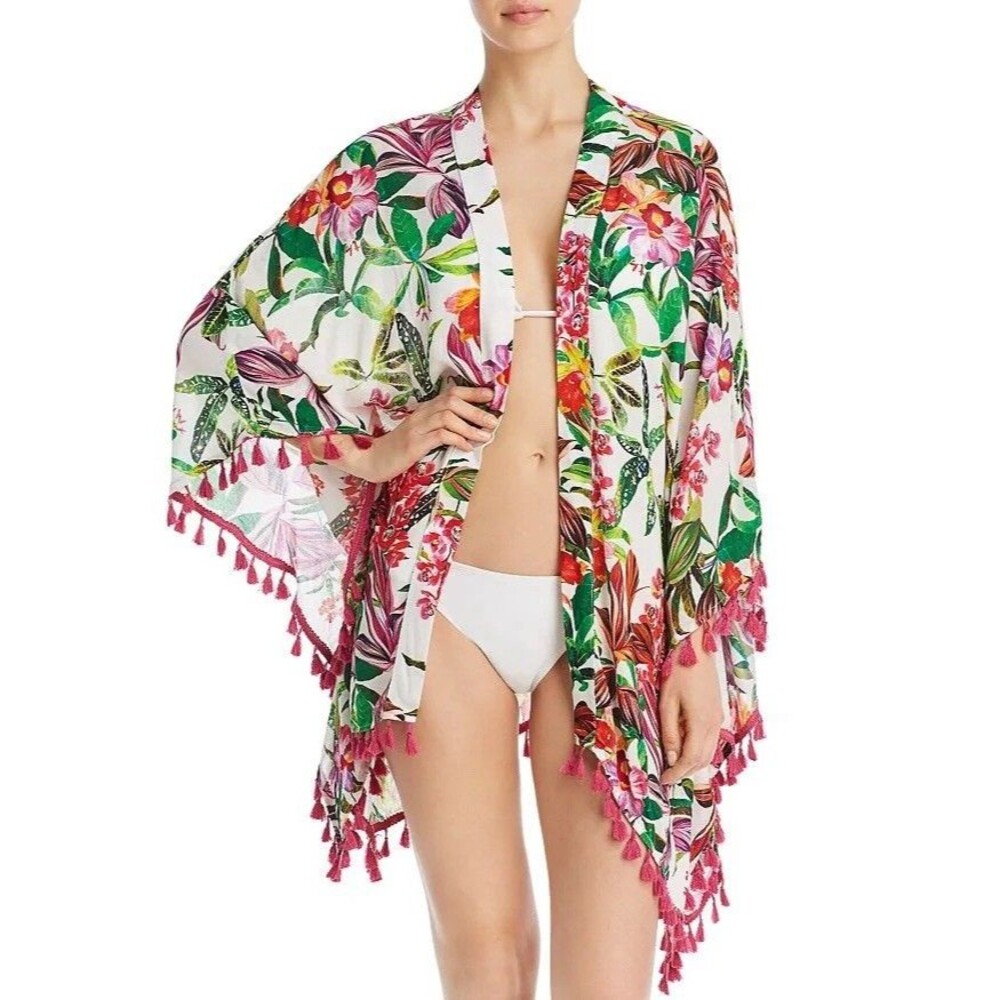 TRINA TURK Welcome To Miami Rayon Swim Cover Kimono One Size